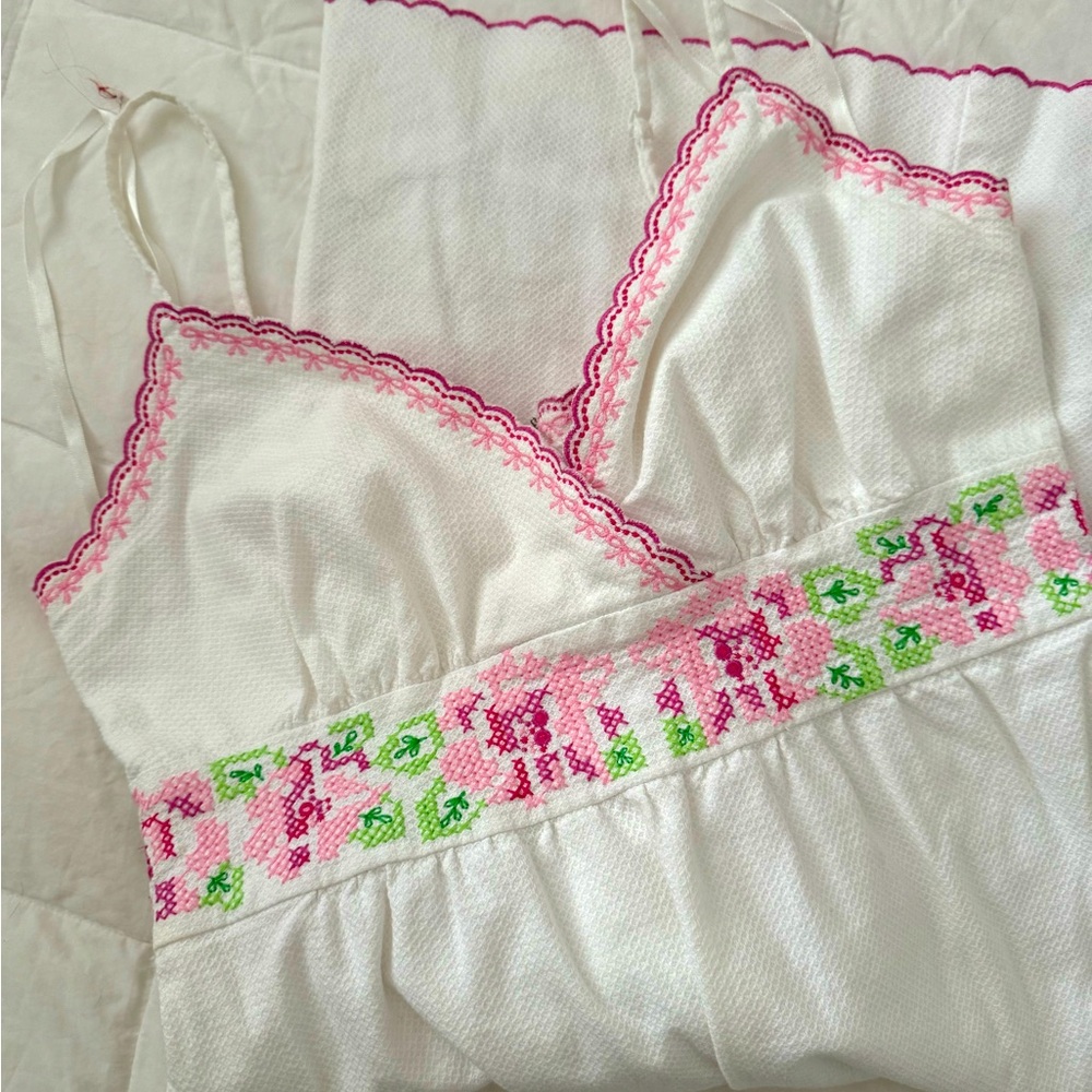 Lilly Pulitzer size 2 crossstitch pink white dress  lined cotton strappy tank 4